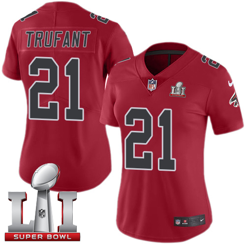 Nike Falcons #21 Desmond Trufant Red Super Bowl LI 51 Women's Stitched NFL Limited Rush Jersey
